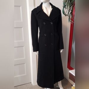 Classic  100% Wool Long Black Double-Breasted Trench Coat